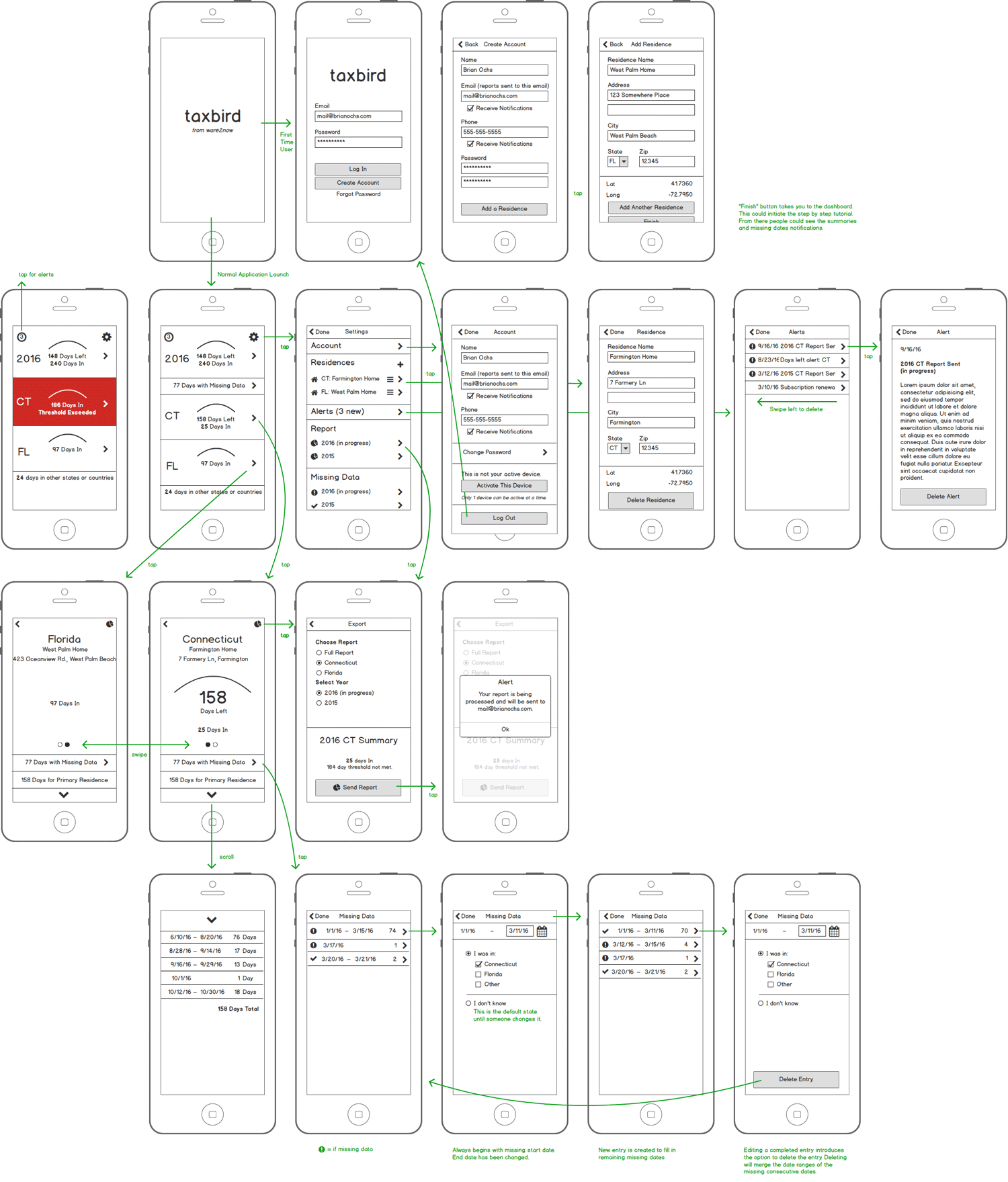 Wireframes for TaxBird